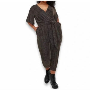 TORRID Black Gold Glitter Surplice Jumpsuit 1X NEW with tags